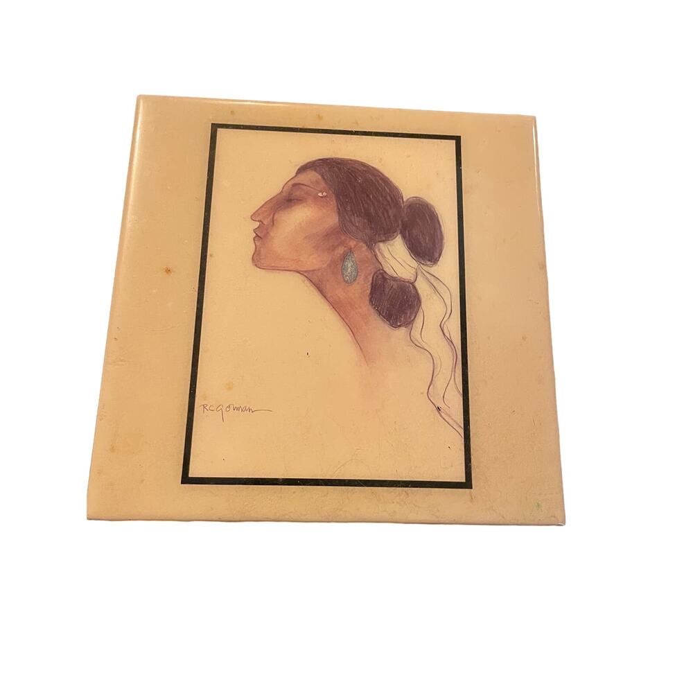 RC Goman signed Native American Tile/Trivet